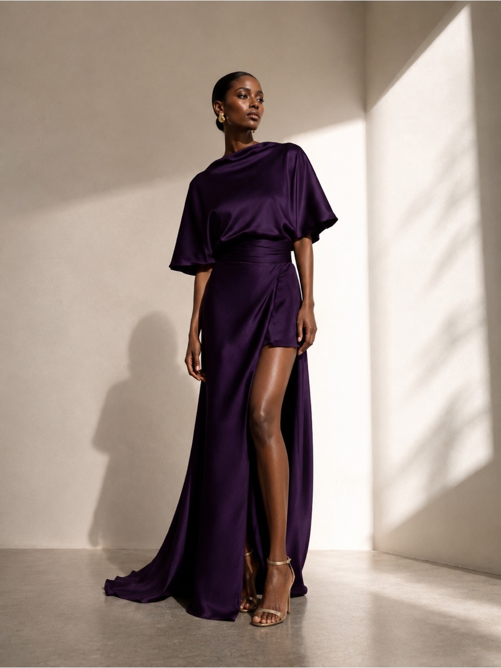 Fiore Satin Romper Gown — European Designer (Deep Purple, Size 8)